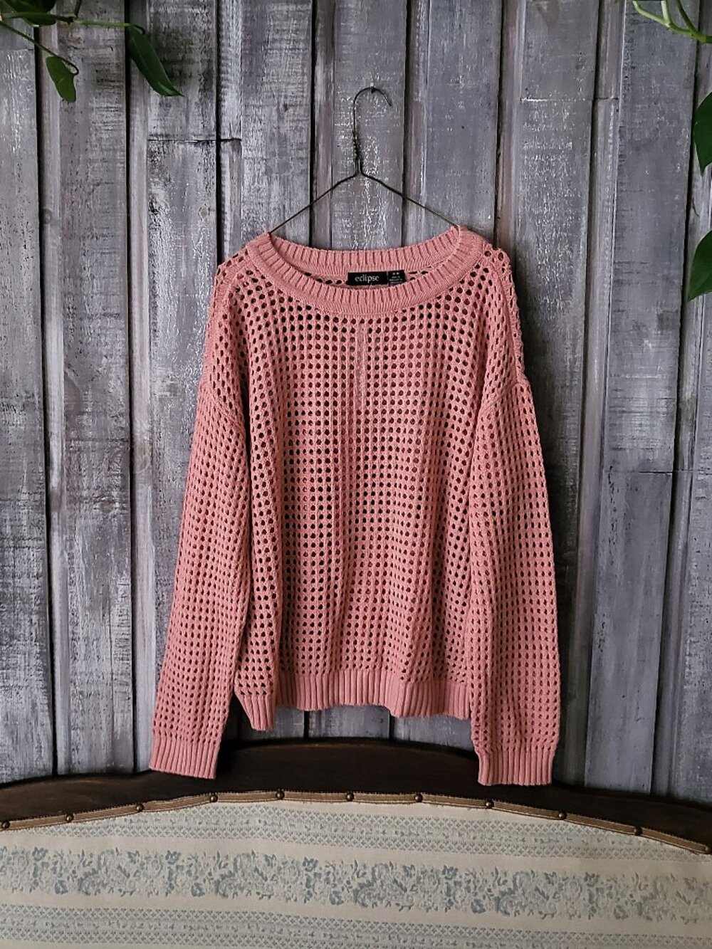 Eclipse Dusty Rose Open Knit Cotton Blend Sweater Size Medium NWT